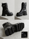 Women's Black Chunky Platform Buckle Combat Boots